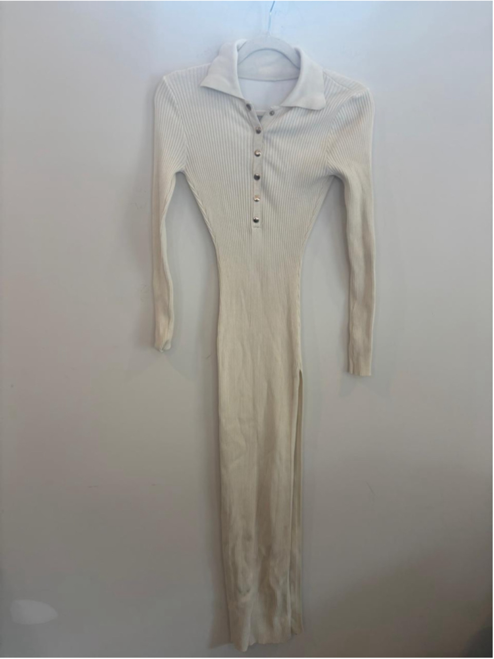 HERA Collection Ribbed Knit Maxi Dress Open Back Cream Size S #S36